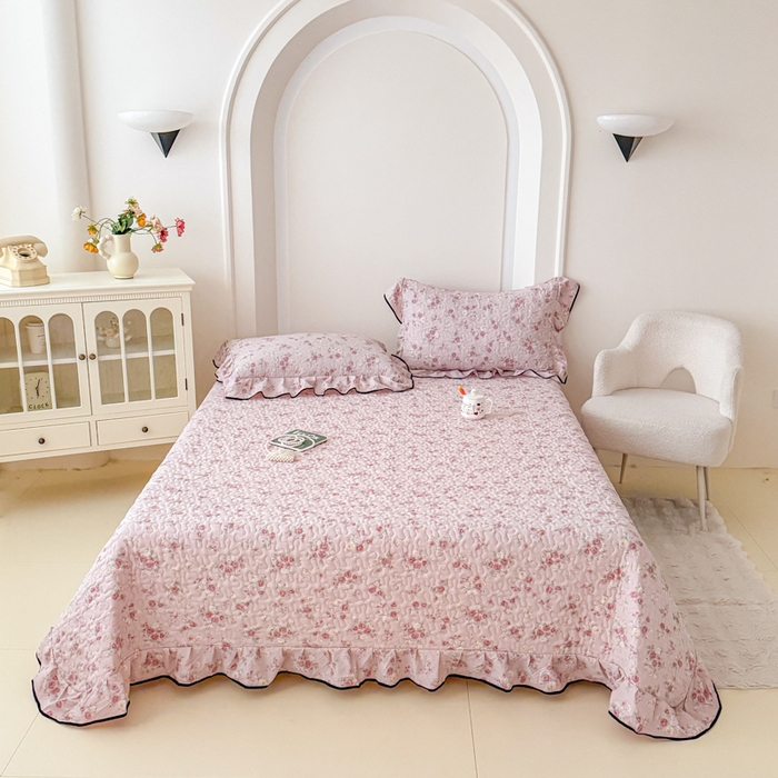 91家纺网 家纺一手货源 找家纺 999家纺 2025秋冬新款A类云感原麻双层纱床盖三件套四季通用炕盖夹棉床单床褥(提供买家秀) 花影【花边款】