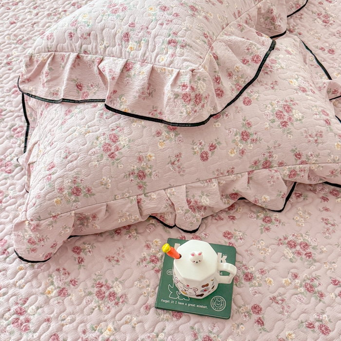 91家纺网 家纺一手货源 找家纺 999家纺 2025秋冬新款A类云感原麻双层纱床盖三件套四季通用炕盖夹棉床单床褥(提供买家秀) 花影【花边款】