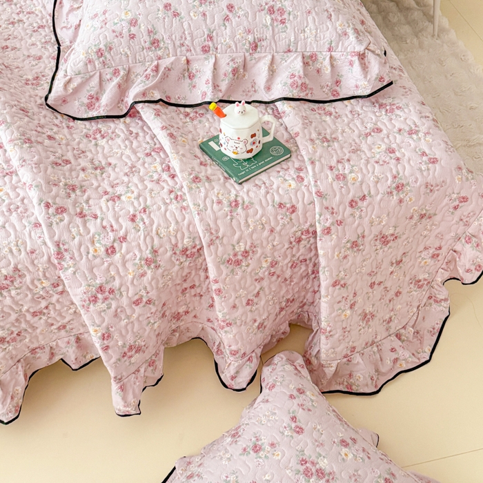 91家纺网 家纺一手货源 找家纺 999家纺 2025秋冬新款A类云感原麻双层纱床盖三件套四季通用炕盖夹棉床单床褥(提供买家秀) 花影【花边款】