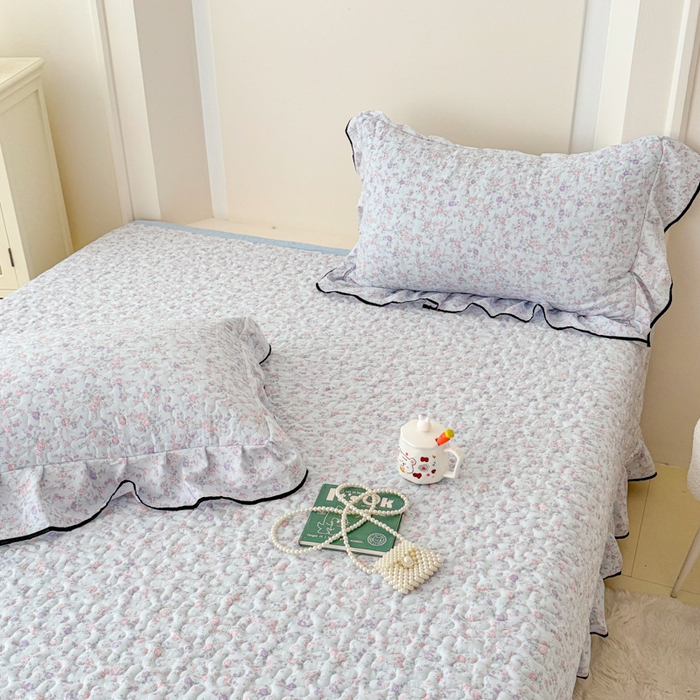 91家纺网 家纺一手货源 找家纺 999家纺 2025秋冬新款A类云感原麻双层纱床盖三件套四季通用炕盖夹棉床单床褥(提供买家秀) 兰黛【花边款】