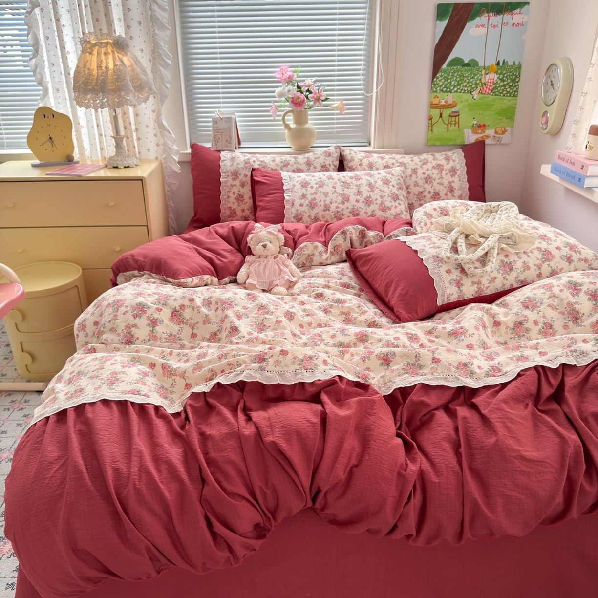 （总）典雅家纺 2025新款A类超柔双层纱四件套花边工艺款四件套