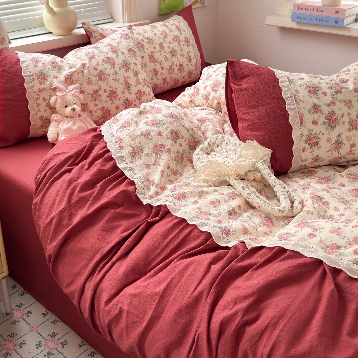 91家纺网 家纺一手货源 找家纺 （总）典雅家纺 2025新款A类超柔双层纱四件套花边工艺款四件套