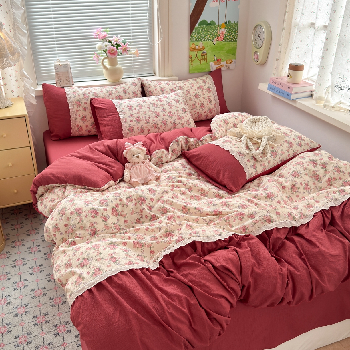 91家纺网 家纺一手货源 找家纺 （总）典雅家纺 2025新款A类超柔双层纱四件套花边工艺款四件套