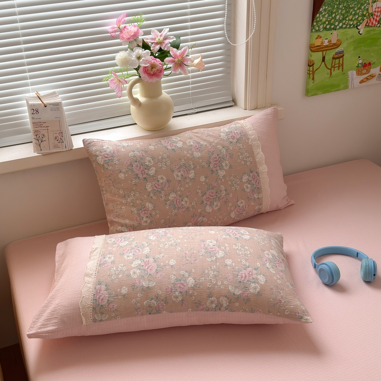 91家纺网 家纺一手货源 找家纺 典雅家纺 2025新款A类超柔双层纱四件套花边工艺款四件套 安娜花园