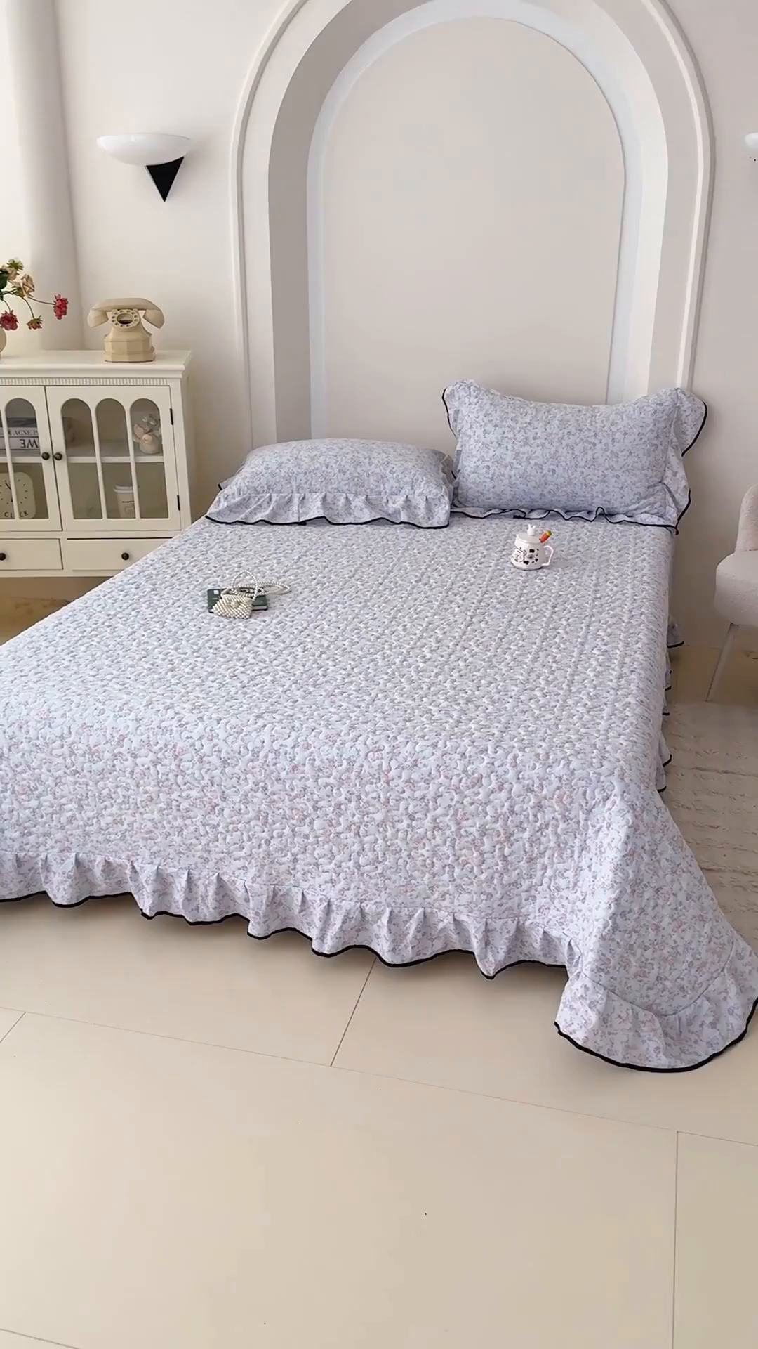 91家纺网 家纺一手货源 找家纺 999家纺 2025秋冬新款A类云感原麻双层纱床盖三件套四季通用炕盖夹棉床单床褥(提供买家秀) 兰黛【花边款】