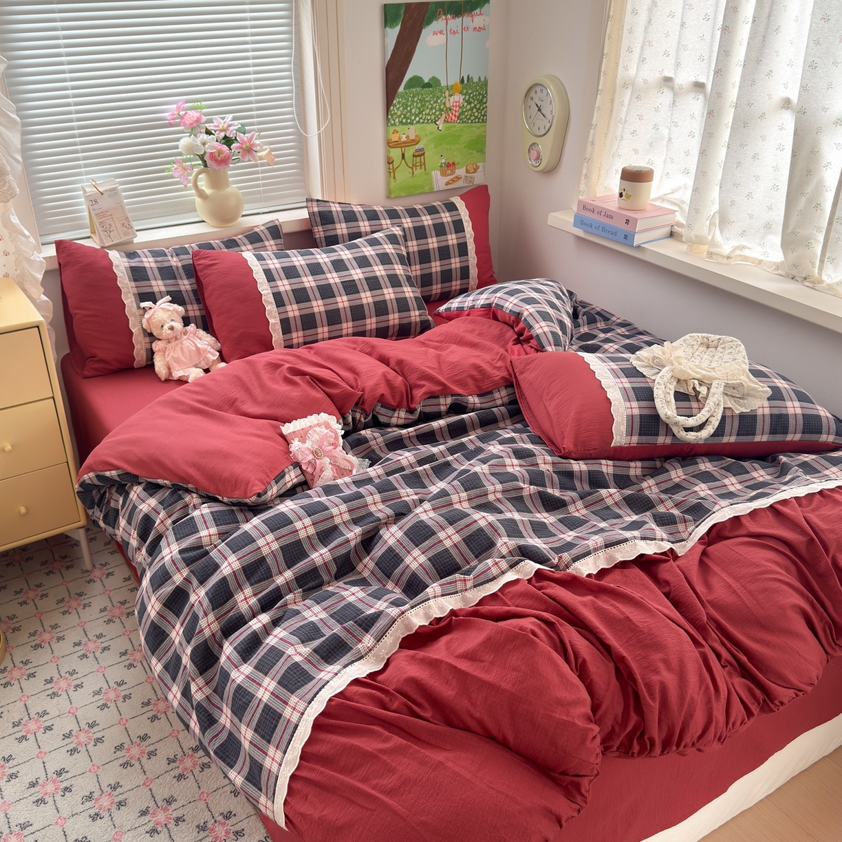 91家纺网 家纺一手货源 找家纺 典雅家纺 2025新款A类超柔双层纱四件套花边工艺款四件套 格言