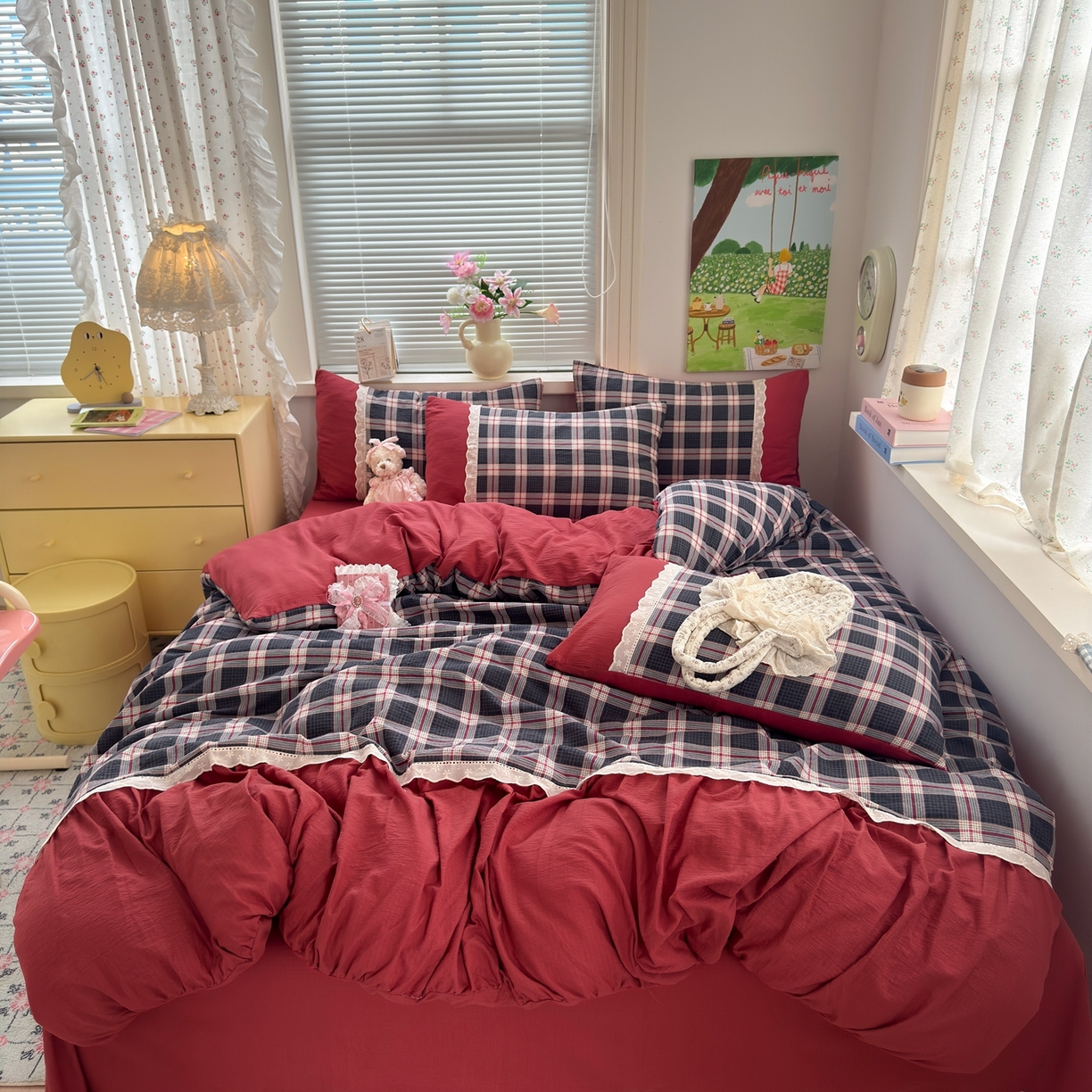 91家纺网 家纺一手货源 找家纺 典雅家纺 2025新款A类超柔双层纱四件套花边工艺款四件套 格言