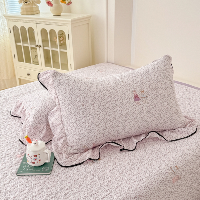 91家纺网 家纺一手货源 找家纺 999家纺 2025秋冬新款A类云感原麻双层纱床盖三件套四季通用炕盖夹棉床单床褥(提供买家秀) 寻梦紫【花边款】