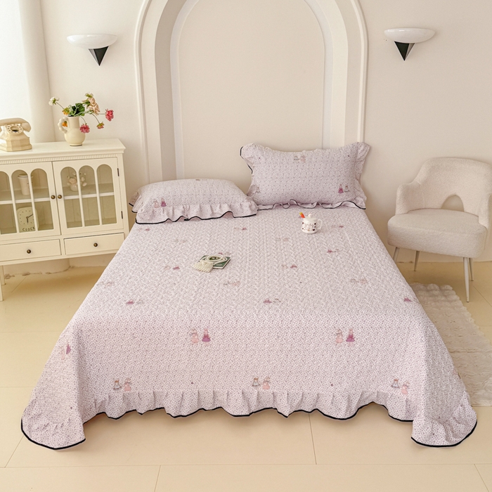 91家纺网 家纺一手货源 找家纺 999家纺 2025秋冬新款A类云感原麻双层纱床盖三件套四季通用炕盖夹棉床单床褥(提供买家秀) 寻梦紫【花边款】