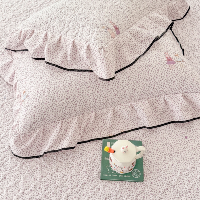 91家纺网 家纺一手货源 找家纺 999家纺 2025秋冬新款A类云感原麻双层纱床盖三件套四季通用炕盖夹棉床单床褥(提供买家秀) 寻梦紫【花边款】