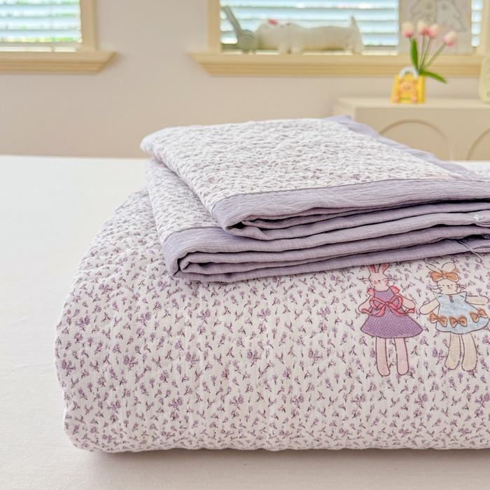 91家纺网 家纺一手货源 找家纺 999家纺 2025秋冬新款A类云感原麻双层纱床盖三件套四季通用炕盖夹棉床单床褥(提供买家秀) 寻梦紫【简约款】