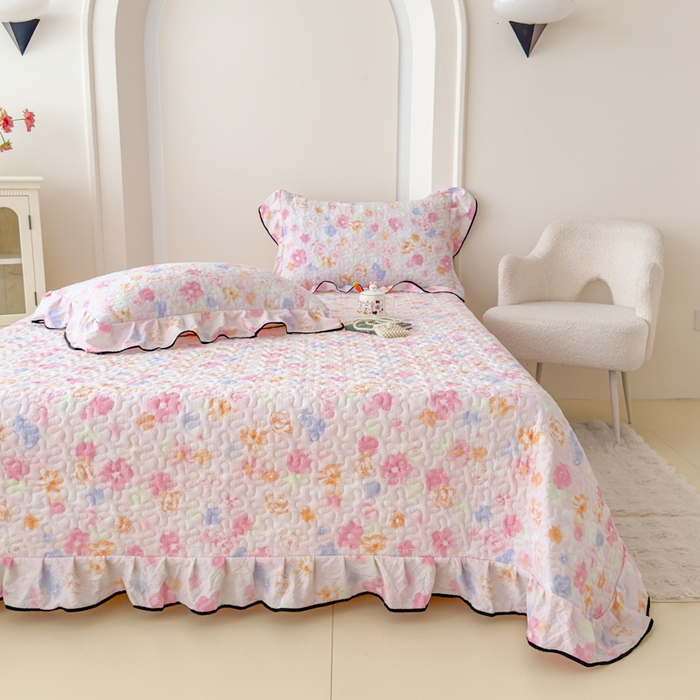 91家纺网 家纺一手货源 找家纺 999家纺 2025秋冬新款A类云感原麻双层纱床盖三件套四季通用炕盖夹棉床单床褥(提供买家秀) 木兮【花边款】