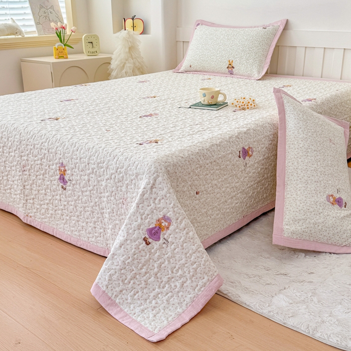 91家纺网 家纺一手货源 找家纺 999家纺 2025秋冬新款A类云感原麻双层纱床盖三件套四季通用炕盖夹棉床单床褥(提供买家秀) 寻梦粉【简约款】