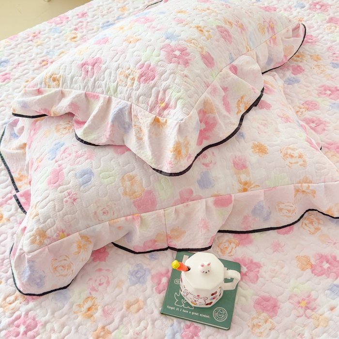 91家纺网 家纺一手货源 找家纺 999家纺 2025秋冬新款A类云感原麻双层纱床盖三件套四季通用炕盖夹棉床单床褥(提供买家秀) 木兮【花边款】