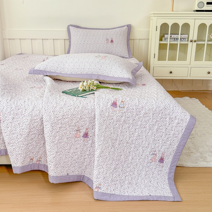 91家纺网 家纺一手货源 找家纺 999家纺 2025秋冬新款A类云感原麻双层纱床盖三件套四季通用炕盖夹棉床单床褥(提供买家秀) 寻梦紫【简约款】