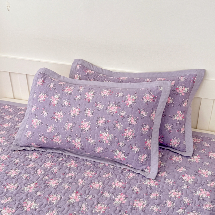 91家纺网 家纺一手货源 找家纺 999家纺 2025秋冬新款A类云感原麻双层纱床盖三件套四季通用炕盖夹棉床单床褥(提供买家秀) 紫韵【简约款】