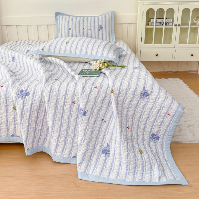 91家纺网 家纺一手货源 找家纺 999家纺 2025秋冬新款A类云感原麻双层纱床盖三件套四季通用炕盖夹棉床单床褥(提供买家秀) 条纹象【简约款】