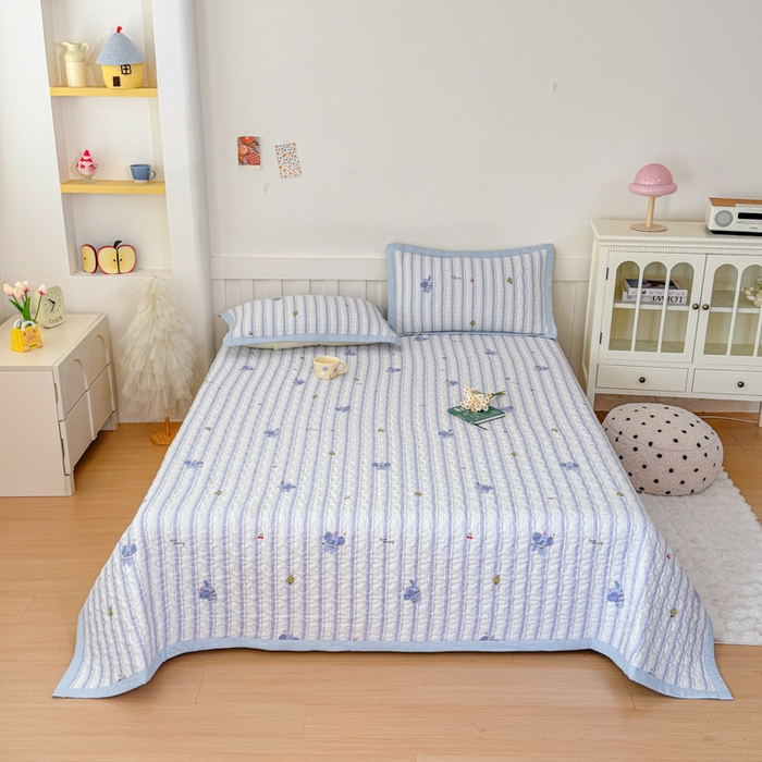 91家纺网 家纺一手货源 找家纺 999家纺 2025秋冬新款A类云感原麻双层纱床盖三件套四季通用炕盖夹棉床单床褥(提供买家秀) 条纹象【简约款】