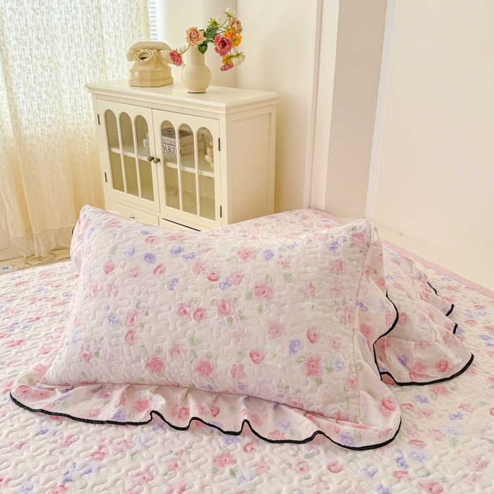 91家纺网 家纺一手货源 找家纺 999家纺 2025秋冬新款A类云感原麻双层纱床盖三件套四季通用炕盖夹棉床单床褥(提供买家秀) 漫花【花边款】