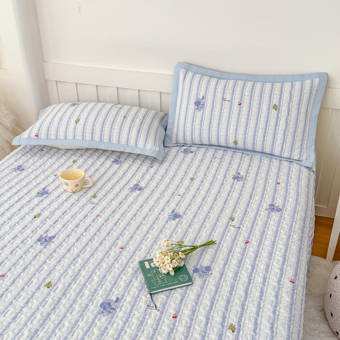 91家纺网 家纺一手货源 找家纺 999家纺 2025秋冬新款A类云感原麻双层纱床盖三件套四季通用炕盖夹棉床单床褥(提供买家秀) 条纹象【简约款】