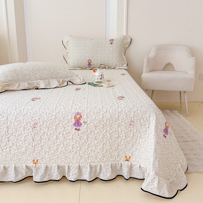 91家纺网 家纺一手货源 找家纺 999家纺 2025秋冬新款A类云感原麻双层纱床盖三件套四季通用炕盖夹棉床单床褥(提供买家秀) 寻梦粉【花边款】