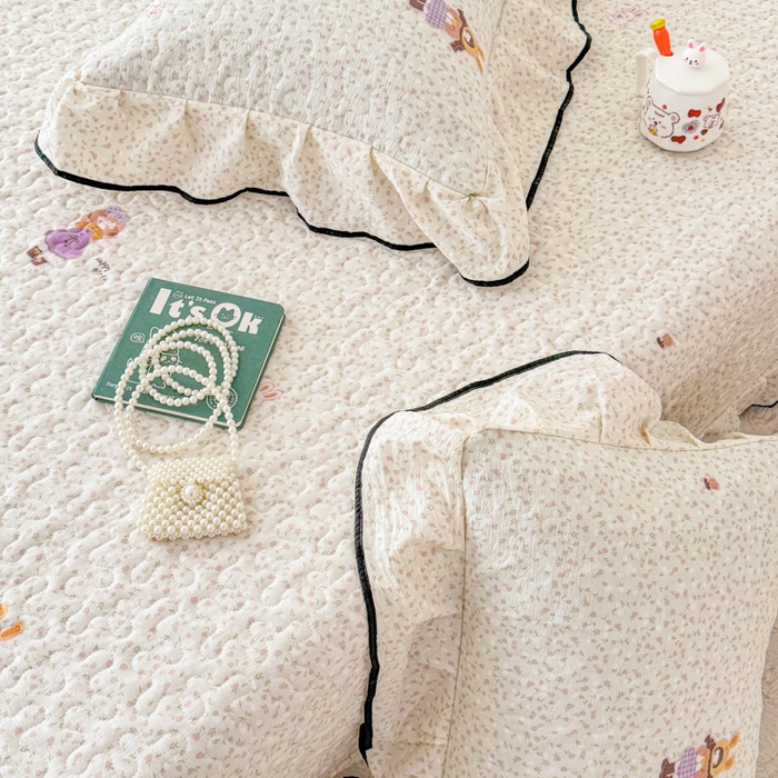 91家纺网 家纺一手货源 找家纺 999家纺 2025秋冬新款A类云感原麻双层纱床盖三件套四季通用炕盖夹棉床单床褥(提供买家秀) 寻梦粉【花边款】