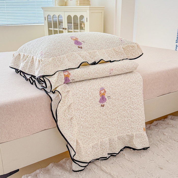 91家纺网 家纺一手货源 找家纺 999家纺 2025秋冬新款A类云感原麻双层纱床盖三件套四季通用炕盖夹棉床单床褥(提供买家秀) 寻梦粉【花边款】