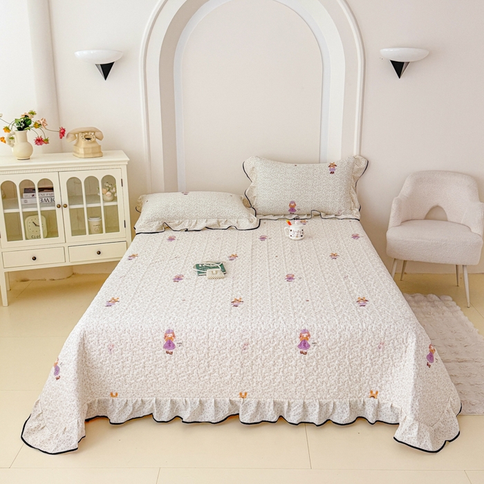 91家纺网 家纺一手货源 找家纺 999家纺 2025秋冬新款A类云感原麻双层纱床盖三件套四季通用炕盖夹棉床单床褥(提供买家秀) 寻梦粉【花边款】