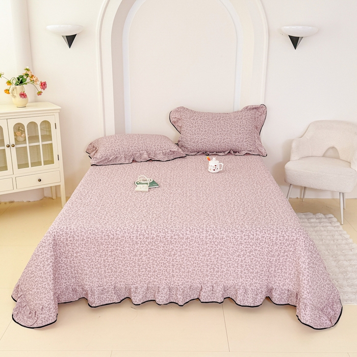 91家纺网 家纺一手货源 找家纺 999家纺 2025秋冬新款A类云感原麻双层纱床盖三件套四季通用炕盖夹棉床单床褥(提供买家秀) 慕情【花边款】