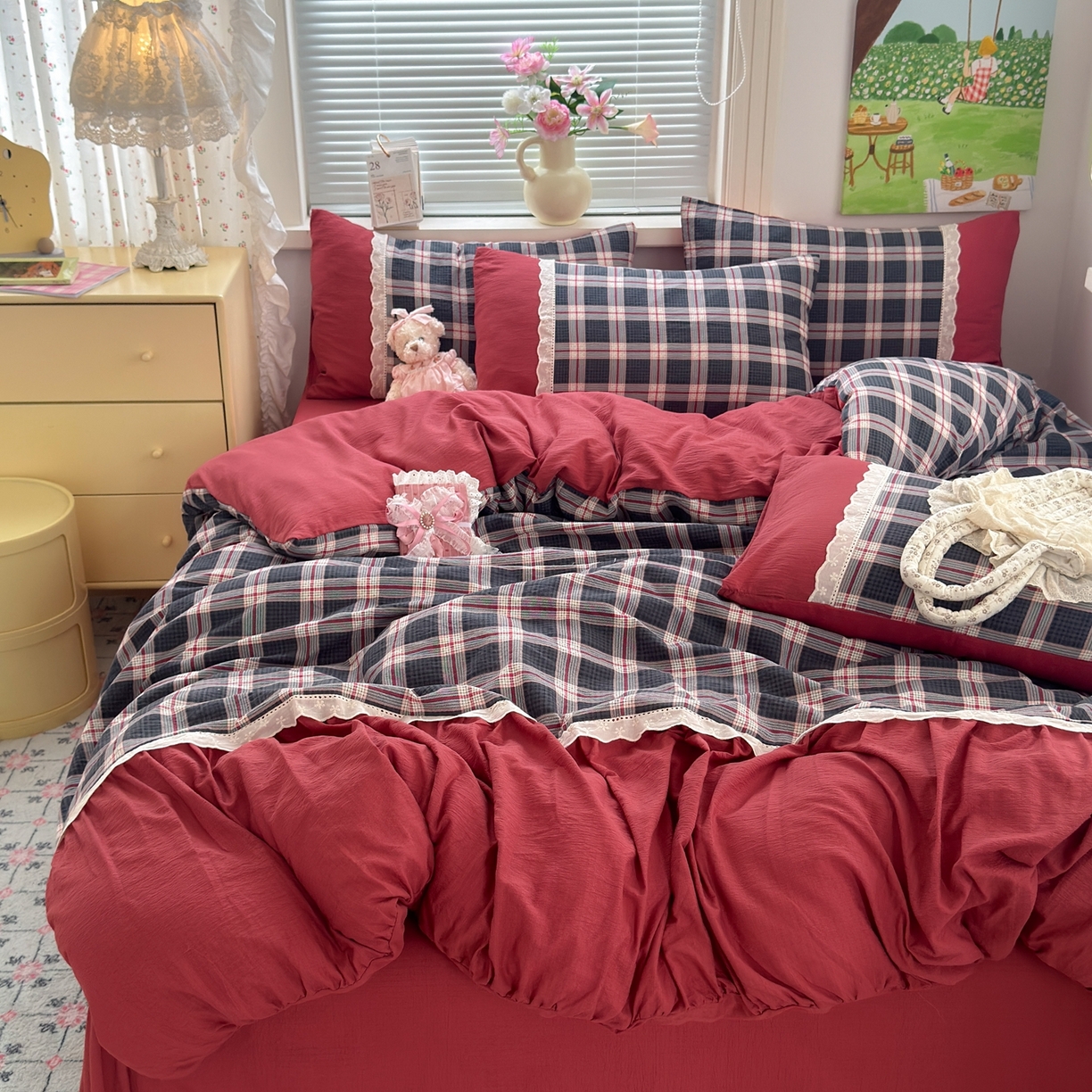 典雅家纺 2025新款A类超柔双层纱四件套花边工艺款四件套 格言