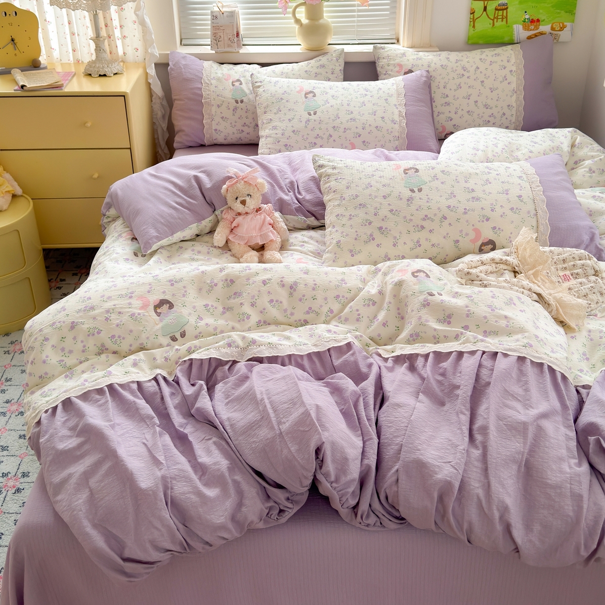 典雅家纺 2025新款A类超柔双层纱四件套花边工艺款四件套 奶油公主