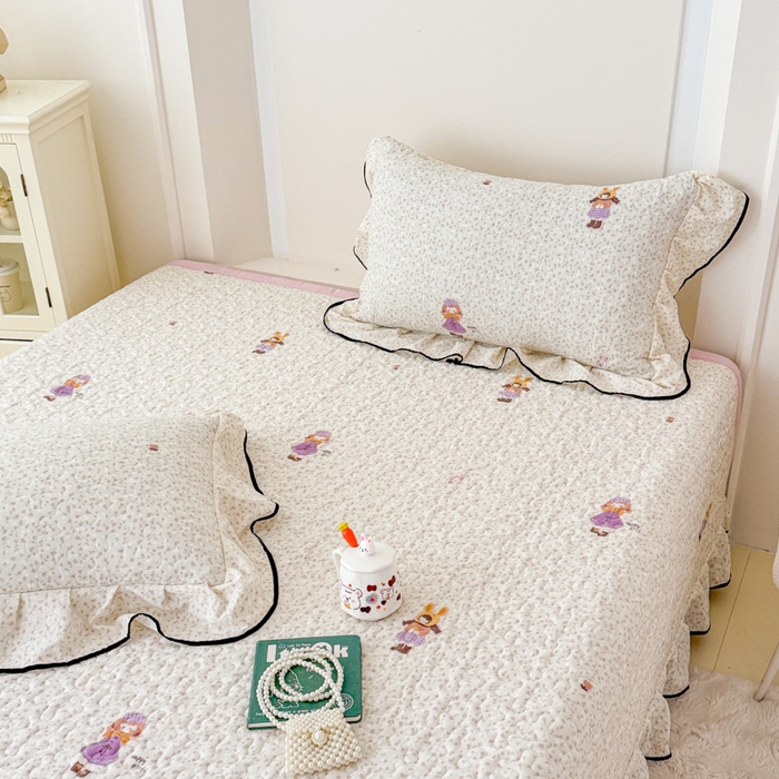 91家纺网 家纺一手货源 找家纺 999家纺 2025秋冬新款A类云感原麻双层纱床盖三件套四季通用炕盖夹棉床单床褥(提供买家秀) 寻梦粉【花边款】