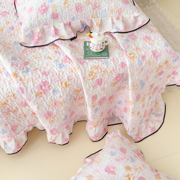 91家纺网 家纺一手货源 找家纺 999家纺 2025秋冬新款A类云感原麻双层纱床盖三件套四季通用炕盖夹棉床单床褥(提供买家秀) 木兮【花边款】