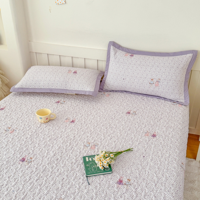 91家纺网 家纺一手货源 找家纺 999家纺 2025秋冬新款A类云感原麻双层纱床盖三件套四季通用炕盖夹棉床单床褥(提供买家秀) 寻梦紫【简约款】