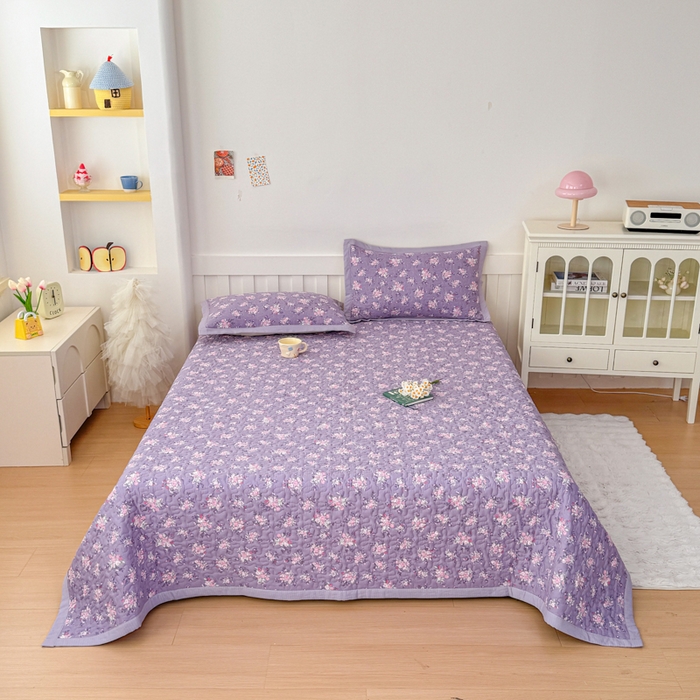 91家纺网 家纺一手货源 找家纺 999家纺 2025秋冬新款A类云感原麻双层纱床盖三件套四季通用炕盖夹棉床单床褥(提供买家秀) 紫韵【简约款】