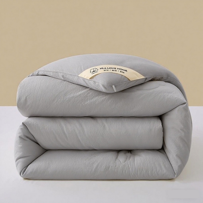 91家纺网 家纺一手货源 找家纺 VIP被业 2025新款水洗棉皱皱纱新疆棉冬被被芯 灰色