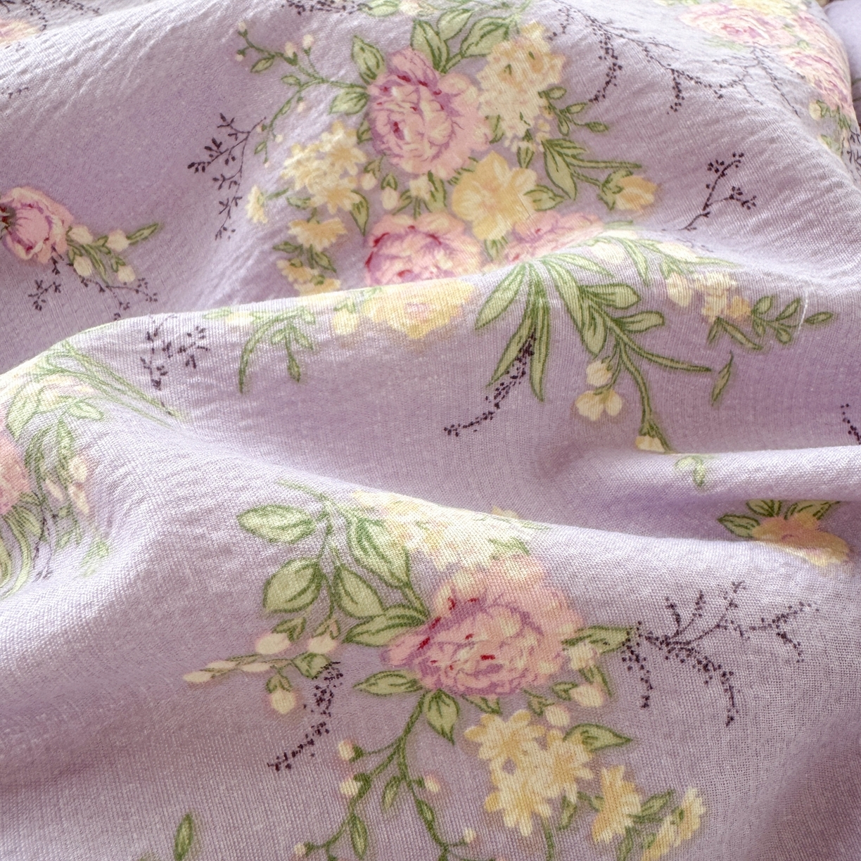 91家纺网 家纺一手货源 找家纺 典雅家纺 2025新款A类超柔双层纱四件套花边工艺款四件套 紫嫣