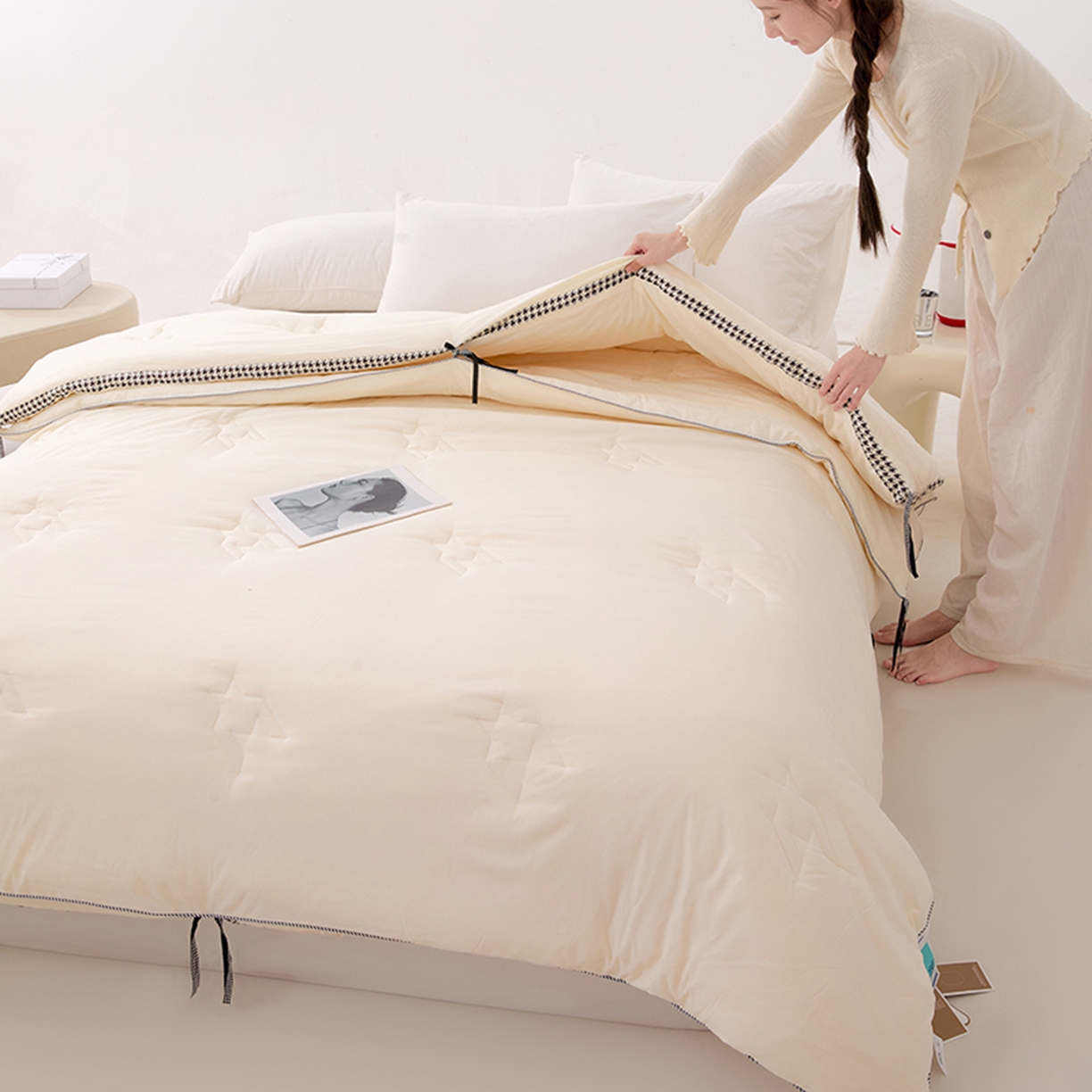 91家纺网 家纺一手货源 找家纺 （总）VIP被业 2025新款千鸟格大豆子母被二合一四季被被子被芯