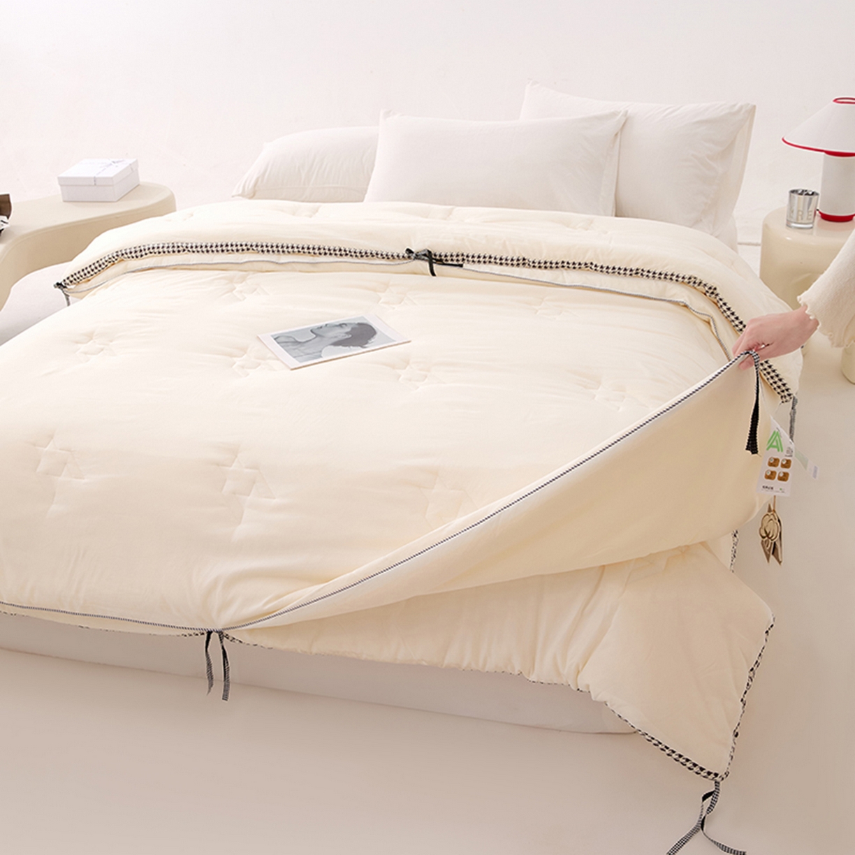 91家纺网 家纺一手货源 找家纺 （总）VIP被业 2025新款千鸟格大豆子母被二合一四季被被子被芯