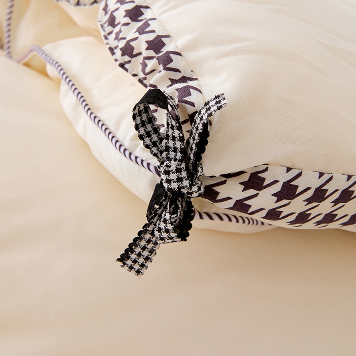 91家纺网 家纺一手货源 找家纺 VIP被业 2025新款千鸟格大豆子母被二合一四季被被子被芯 珍珠白