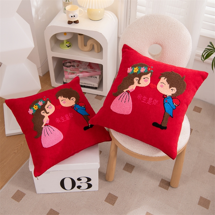 91家纺网 家纺一手货源 找家纺 （总）仁宇枕业 2025新款新品雪尼尔印花婚庆喜庆福喜新娘新郎抱枕靠枕靠垫腰枕头枕芯