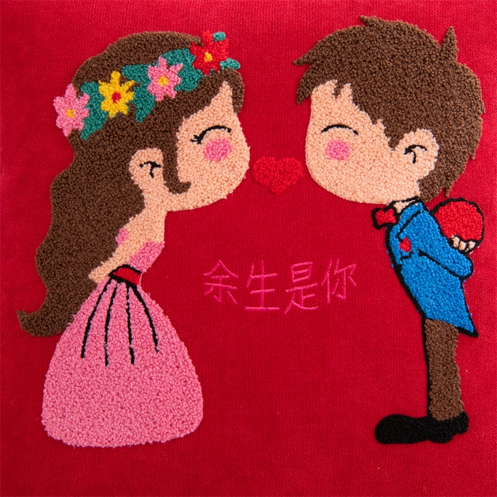 91家纺网 家纺一手货源 找家纺 （总）仁宇枕业 2025新款新品雪尼尔印花婚庆喜庆福喜新娘新郎抱枕靠枕靠垫腰枕头枕芯