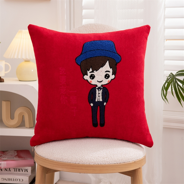 91家纺网 家纺一手货源 找家纺 （总）仁宇枕业 2025新款新品雪尼尔印花婚庆喜庆福喜新娘新郎抱枕靠枕靠垫腰枕头枕芯