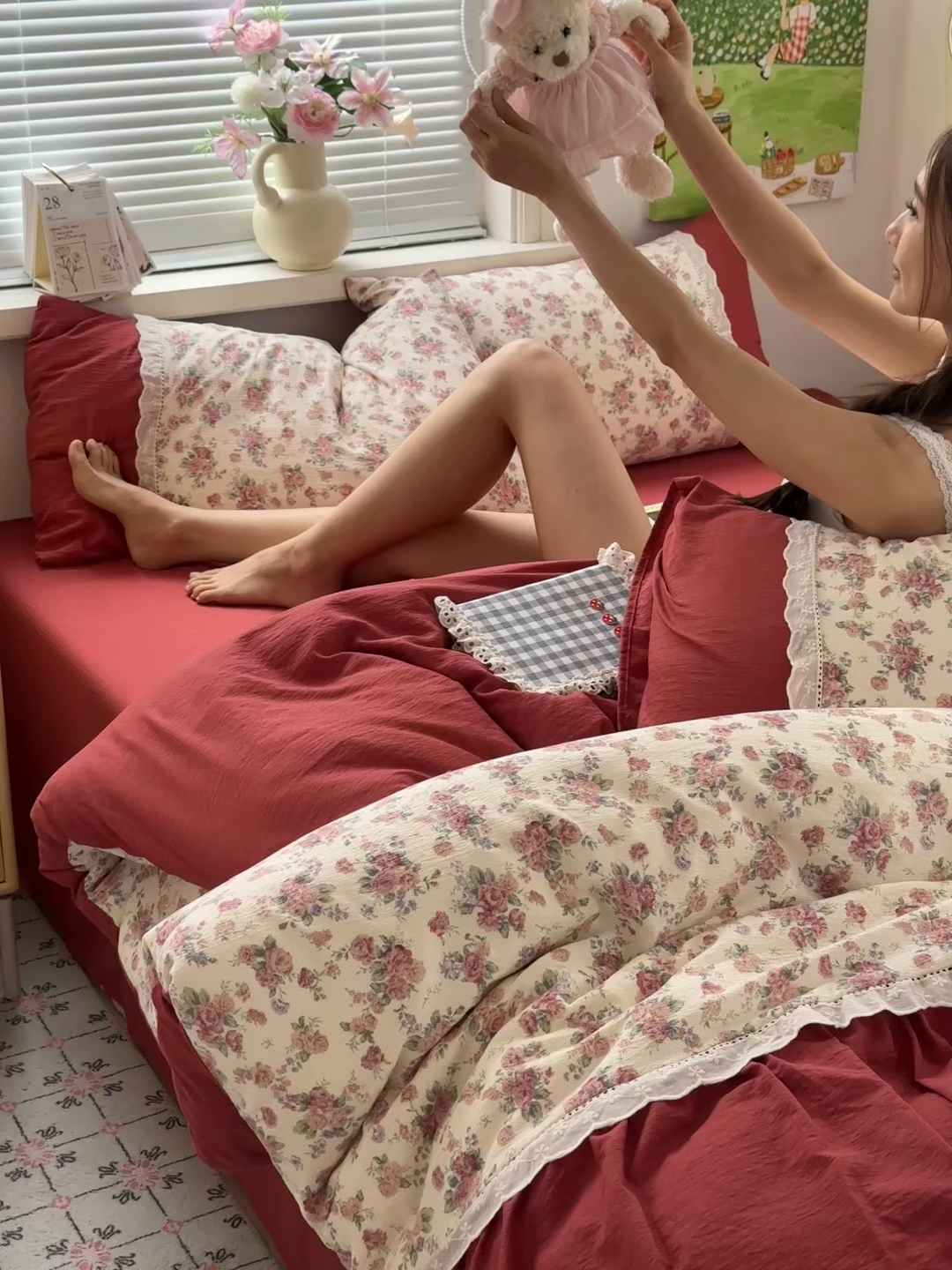 91家纺网 家纺一手货源 找家纺 典雅家纺 2025新款A类超柔双层纱四件套花边工艺款四件套 爱意浓