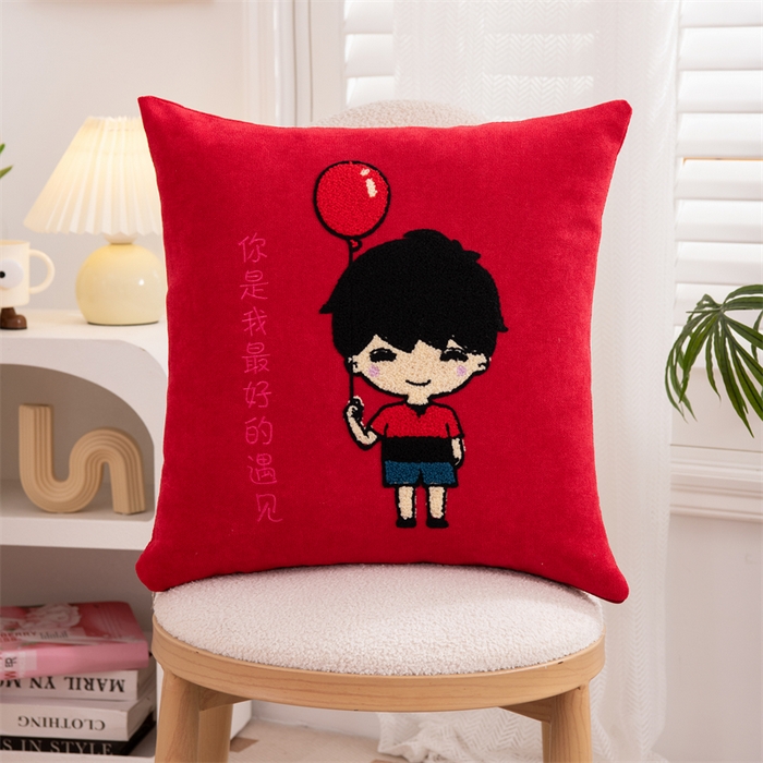 91家纺网 家纺一手货源 找家纺 （总）仁宇枕业 2025新款新品雪尼尔印花婚庆喜庆福喜新娘新郎抱枕靠枕靠垫腰枕头枕芯