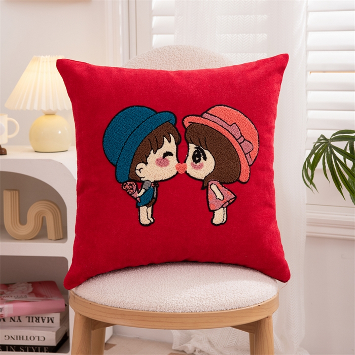 91家纺网 家纺一手货源 找家纺 （总）仁宇枕业 2025新款新品雪尼尔印花婚庆喜庆福喜新娘新郎抱枕靠枕靠垫腰枕头枕芯