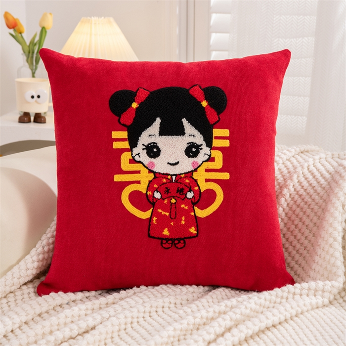 91家纺网 家纺一手货源 找家纺 （总）仁宇枕业 2025新款新品雪尼尔印花婚庆喜庆福喜新娘新郎抱枕靠枕靠垫腰枕头枕芯