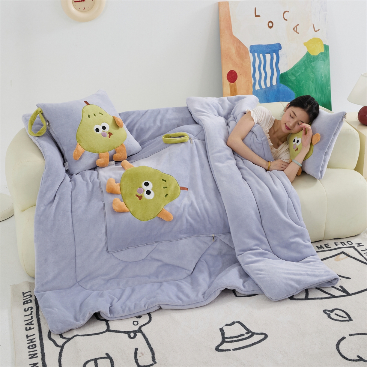 91家纺网 家纺一手货源 找家纺 照世家纺 2025新款牛奶绒抗菌棉pear款抱枕被 香芋紫