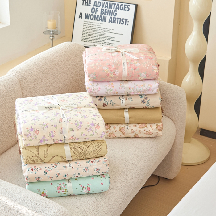 91家纺网 家纺一手货源 找家纺 （总）首爱家纺 2025新款小清新全棉纯棉人字纹工艺款四件套