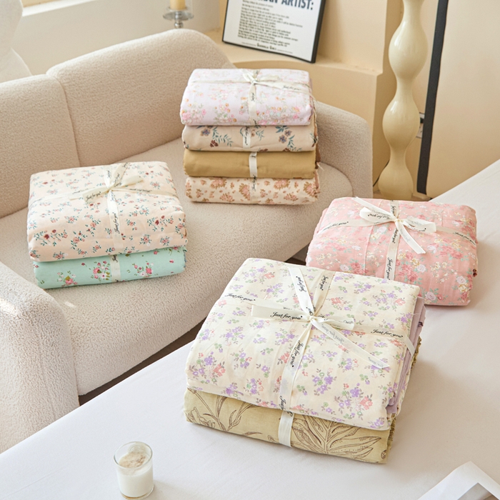 91家纺网 家纺一手货源 找家纺 （总）首爱家纺 2025新款小清新全棉纯棉人字纹工艺款四件套